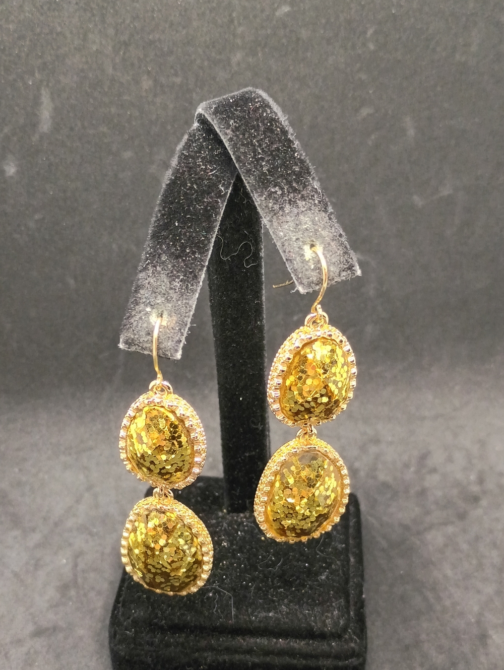 Gold Sparkle Double-Drop Dangle Earrings
